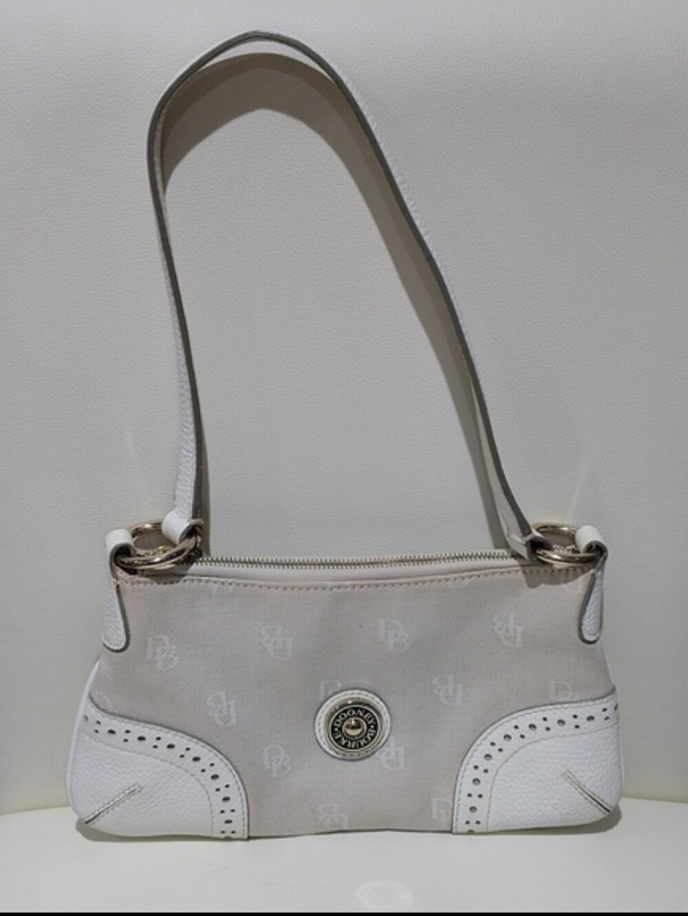 Vintage Dooney & Bourke White Shoulder Bag with Black Accents